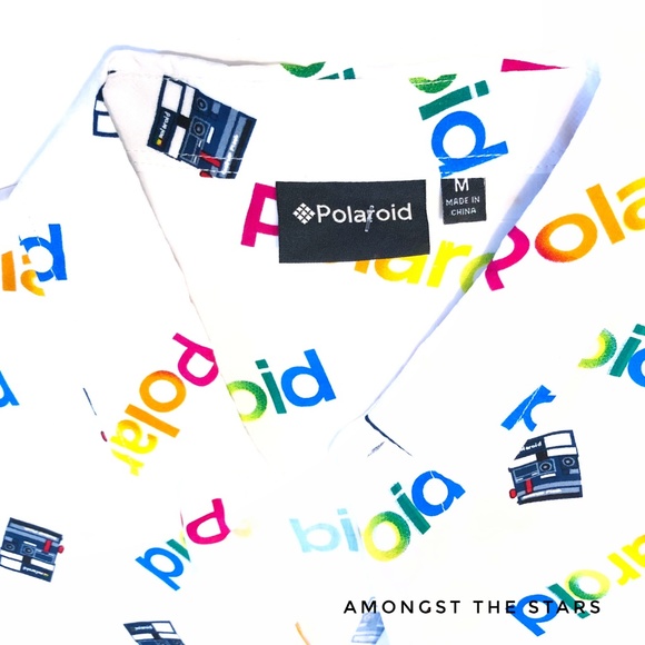 Polaroid Camera Logo Print White Button Down Shirt - Picture 2 of 4